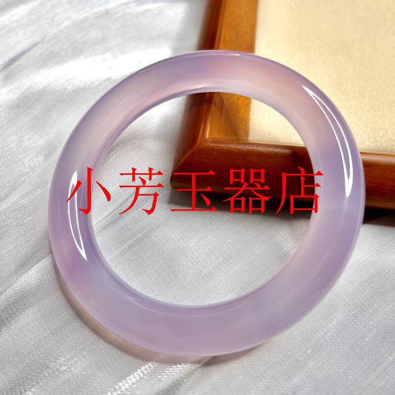高精选满色紫罗兰玉髓手镯女高冰种紫玛瑙圆条玉镯时尚百搭贵妃镯