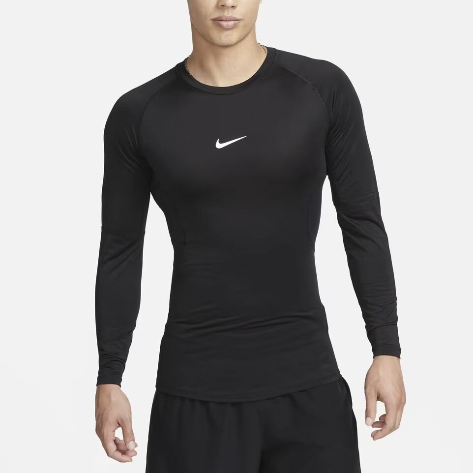 NIKE耐克男跑步训练紧身衣黑色速干健身服长袖运动上衣FB7920-010