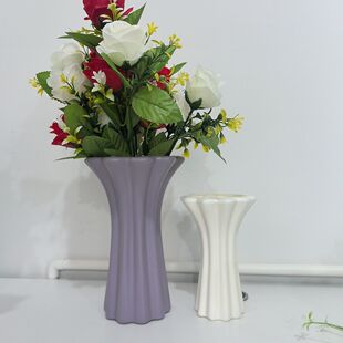 塑料北欧抽象艺术仿陶瓷玄关花插桌面装 饰品摆件 饰干花插花花瓶装