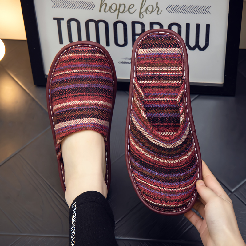 亚麻拖鞋防臭包头复古风牛筋底