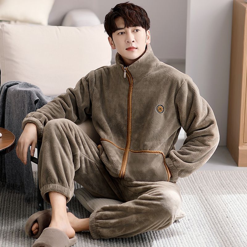 北极绒男士睡衣秋冬季珊瑚绒加厚加绒保暖法兰绒冬家居服可外穿
