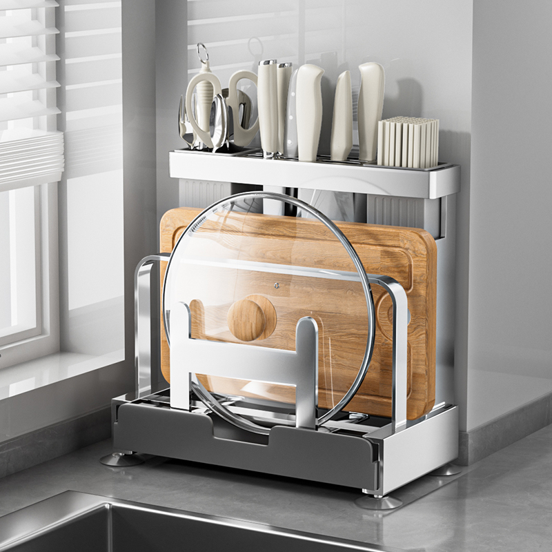 304不锈钢厨房菜刀架置物架一体