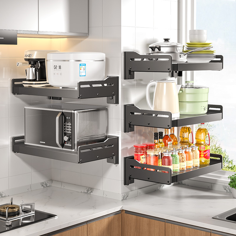 免打孔不锈钢厨房微波炉架壁挂式