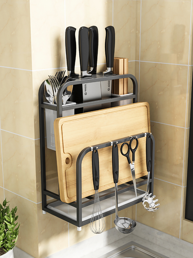 不锈钢刀架刀座厨房用品多功能刀具置物架壁挂式砧板架菜刀收纳架