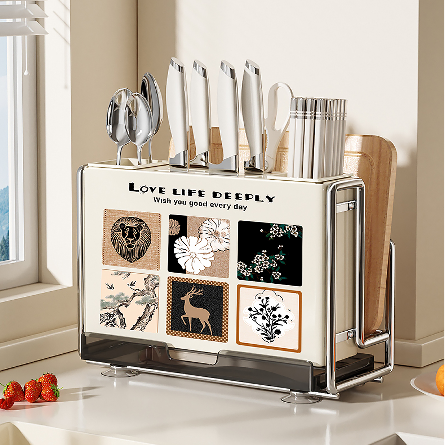 厨伴中古风刀架置物架筷子笼一体