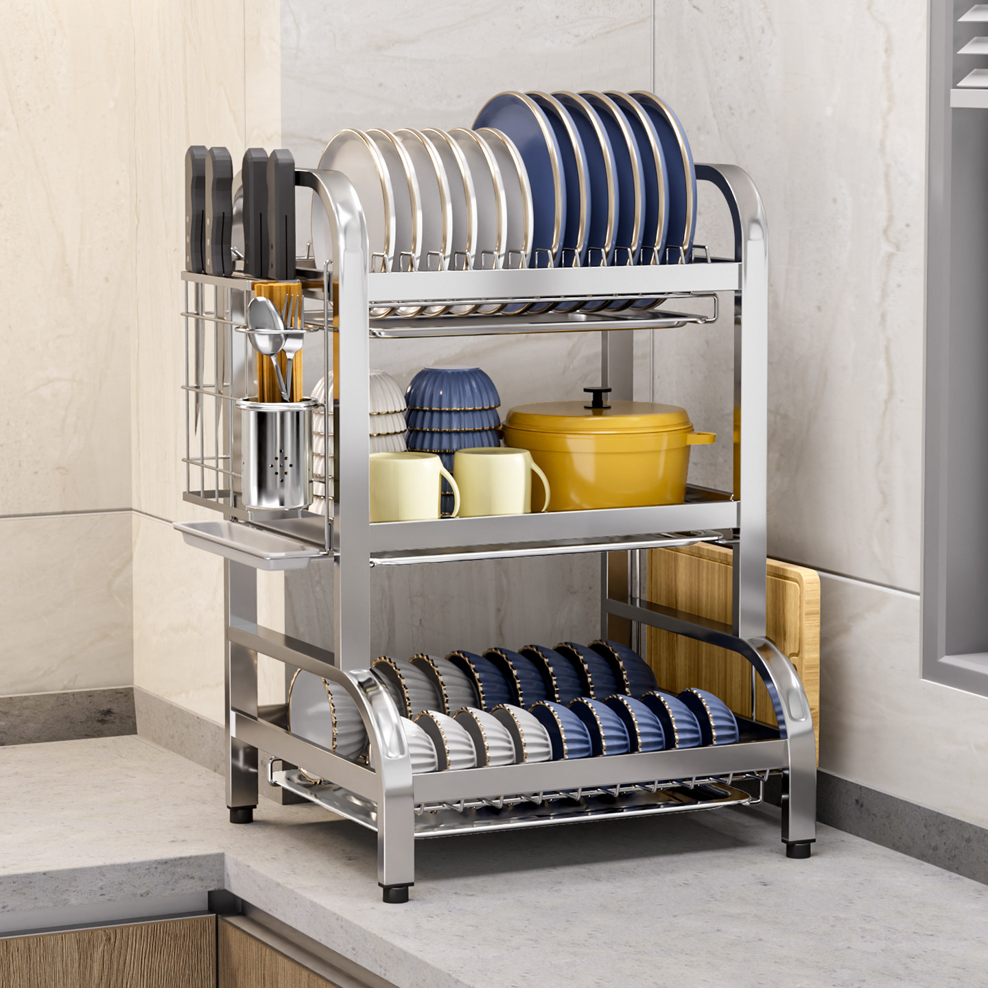 厨伴304不锈钢碗架沥水架厨房置物架多功能放碗筷碗盘碗碟收纳架,厨房/烹饪用具,碗架,淘宝优惠券,粉丝福利购,淘宝优惠卷