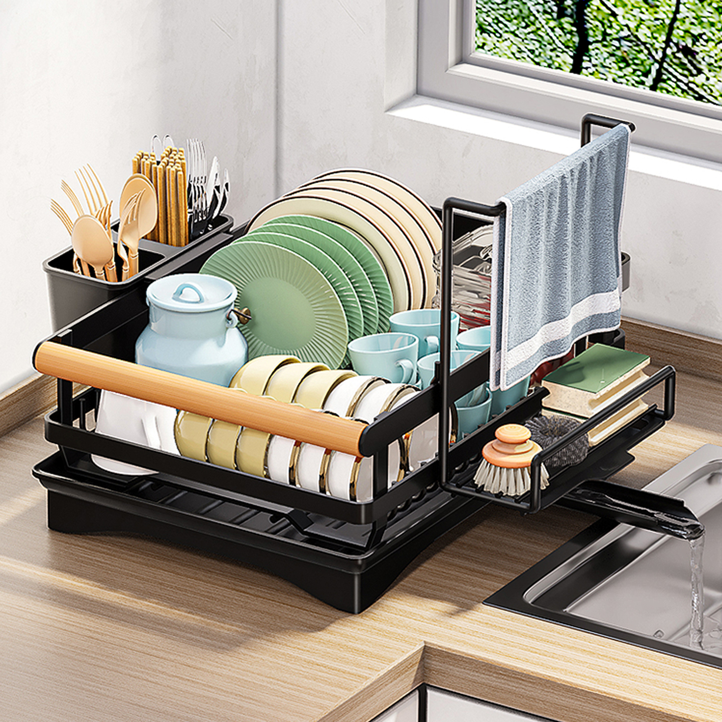 厨房置物架自排水碗碟收纳架碗柜