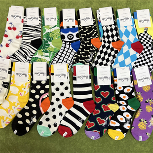 happysocks袜子女瑞典ins潮袜网红款 四季 纯棉袜品外穿百搭中筒袜