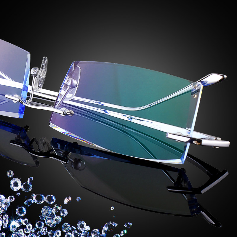 杰邦切边眼镜男镶钻石成品无框近视眼镜纯钛眼镜架商务变色眼镜