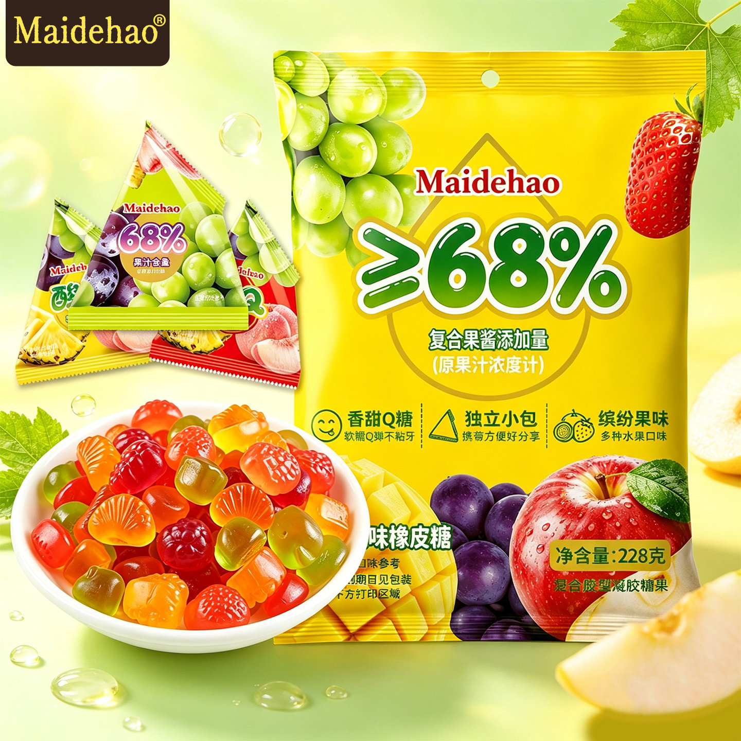 麦德好果汁软糖水果味橡皮糖儿童零食婚庆结婚喜糖年货招待糖果