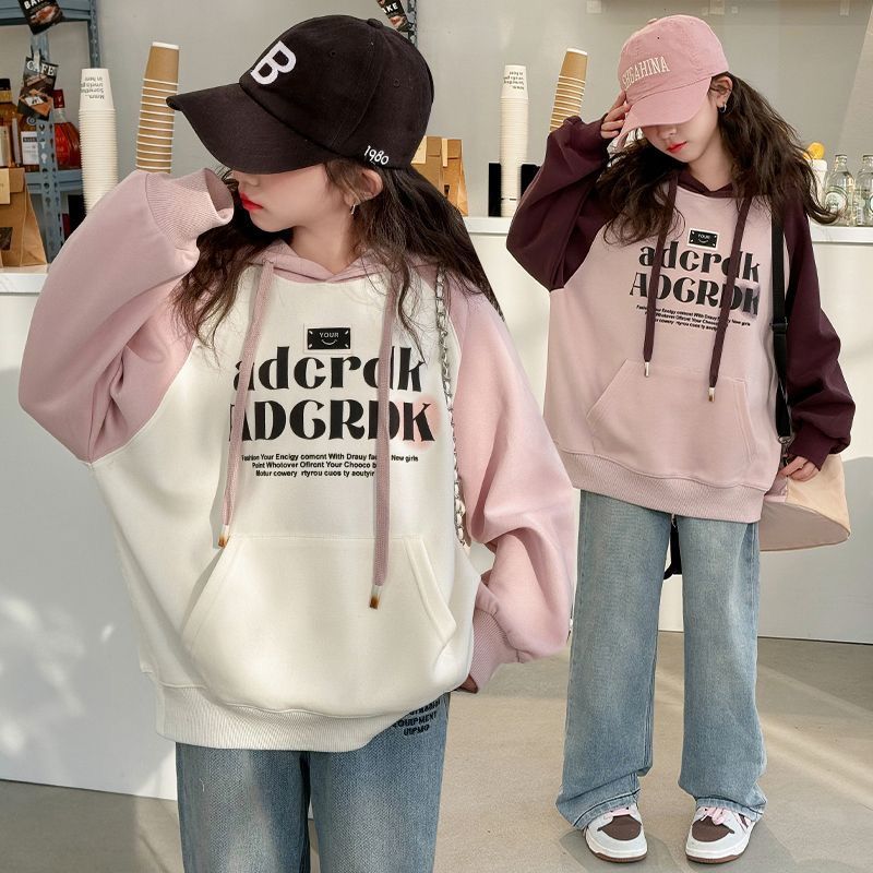 女童春秋连帽卫衣2025新款中大童韩版洋气套头打底衫儿童上衣秋装