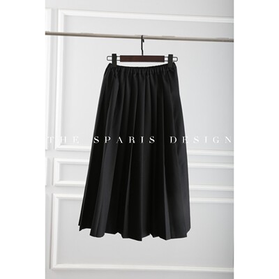气质羊毛百褶裙~减龄BI备 秋季百搭黑色中长款松紧腰A字半身裙女