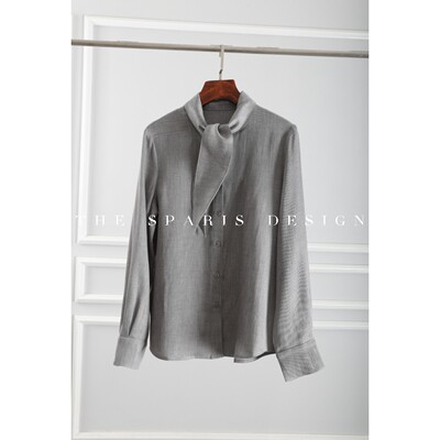 优雅通勤风 天丝羊毛飘带领结长袖衬衫时尚气质宽松法式上衣叠穿