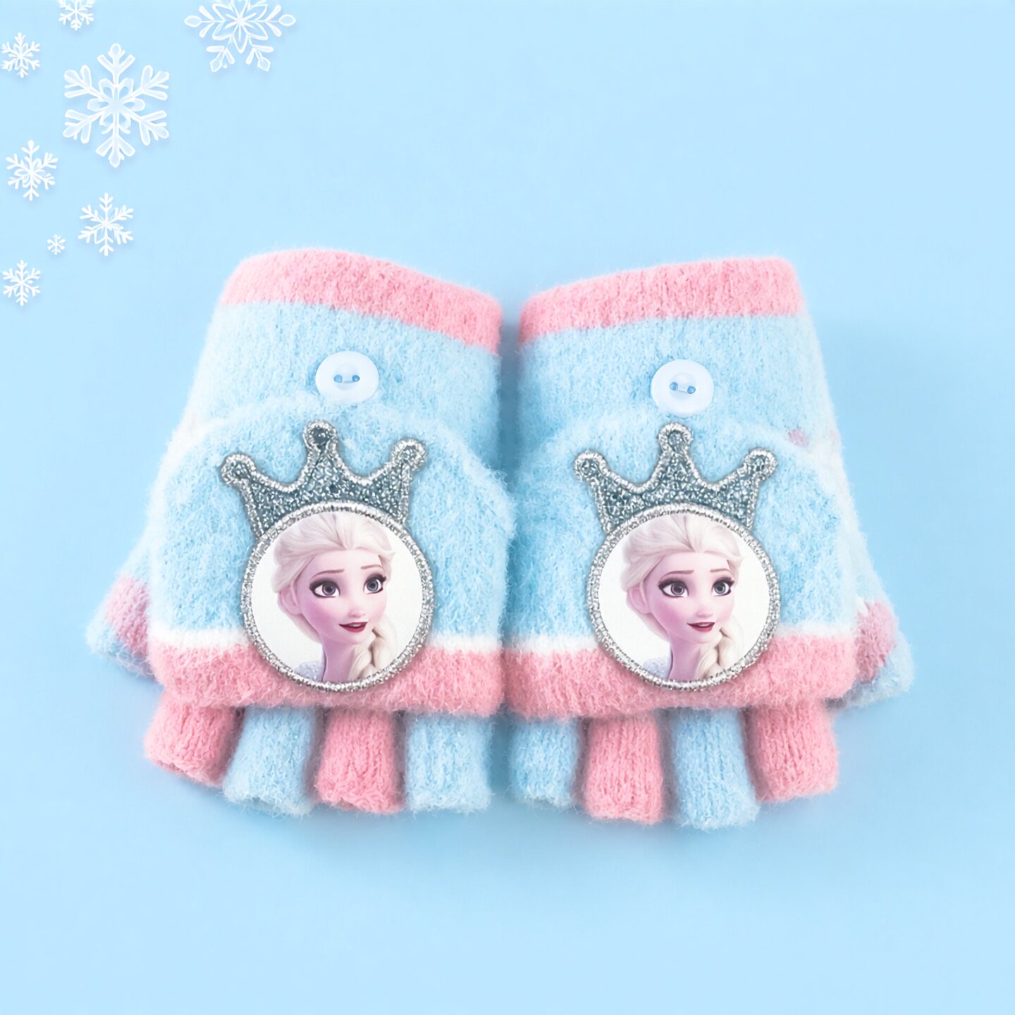 冰雪奇缘公主翻盖毛绒半指手套