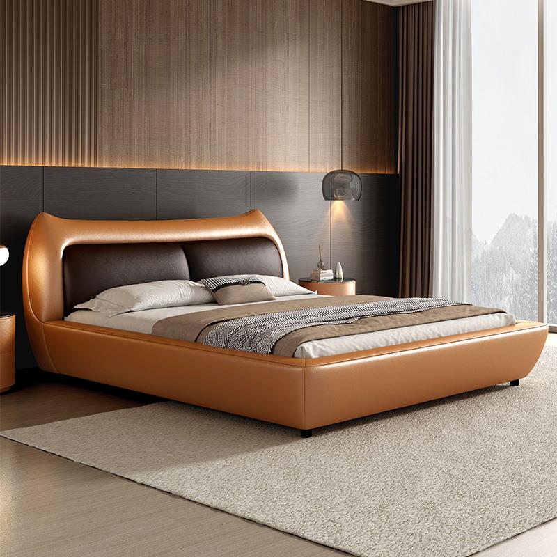 意式极简真皮床主卧席梦思大床婚床高端包边佛山轻奢现代简约皮床