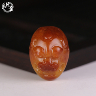 玉德堂新疆和田玉籽料红沁苏工貔貅兽头戒面配饰镶嵌DIY