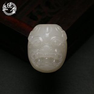 玉德堂新疆和田玉白玉籽料苏工貔貅戒面戒指吊坠兽面镶嵌料diy