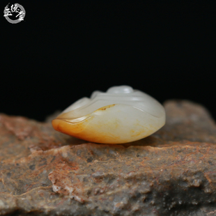 玉德堂新疆和田玉白玉籽料洒金皮苏工灵芝如意吊坠DIY