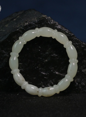 玉德堂新疆和田玉白玉籽料带沁藕节镯子玉镯玉手镯内径52mm