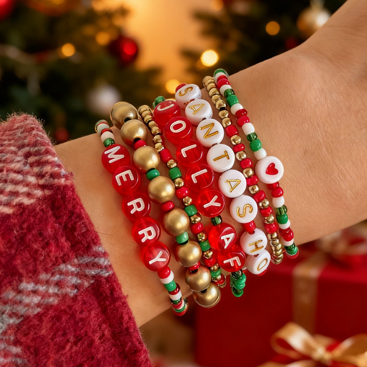 Christmas element beaded letter heart beaded bracelet 8 set