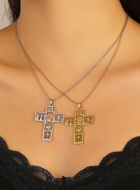 Hollow out cross retro and versatile design pendant necklace