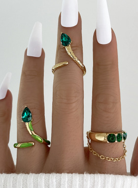 Vintage Serpentine diamond-encrusted alloy Ring set 3 pieces