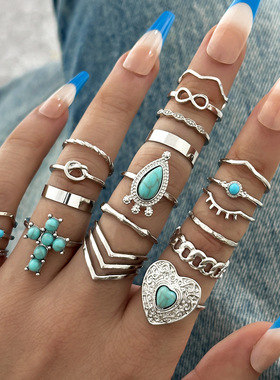 Hip hop trend personality retro imitation stone ring female