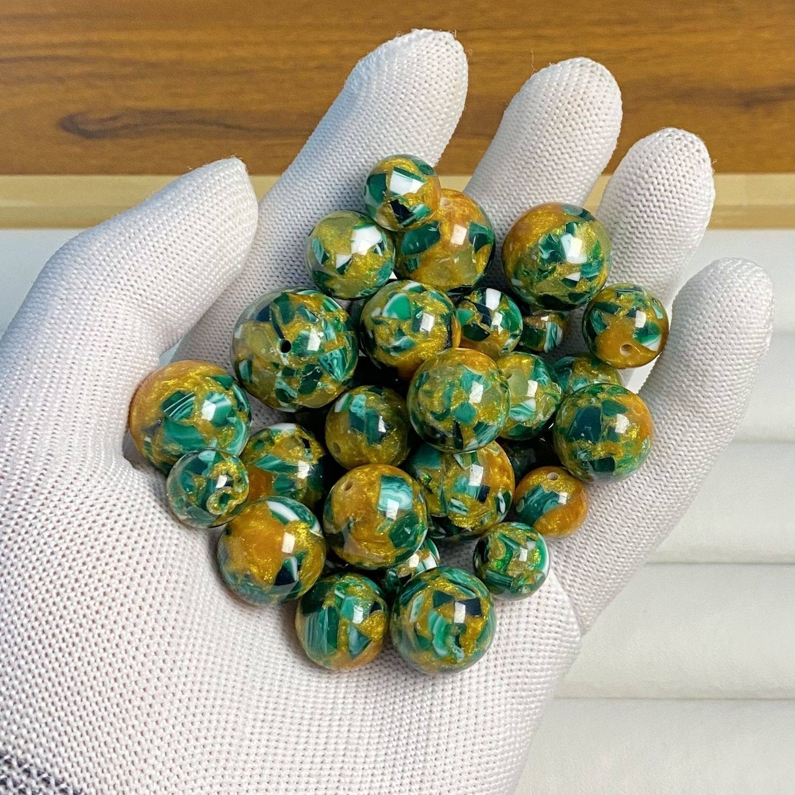 天然二代琥珀蜜蜡金瓷绿妖孽圆珠散珠  DIY文玩配饰