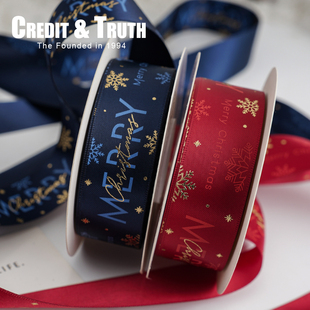 2.5cm复合时尚 饰圣诞树挂件diy小蝴蝶结烘焙 圣诞涤纶印刷精品带装