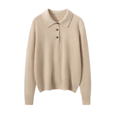 100纯山羊绒衫女款翻领色