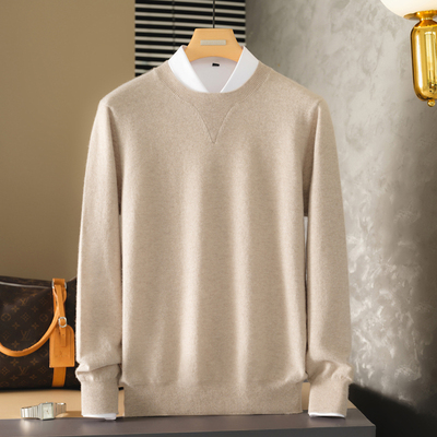 100纯山羊绒衫男款圆领菱