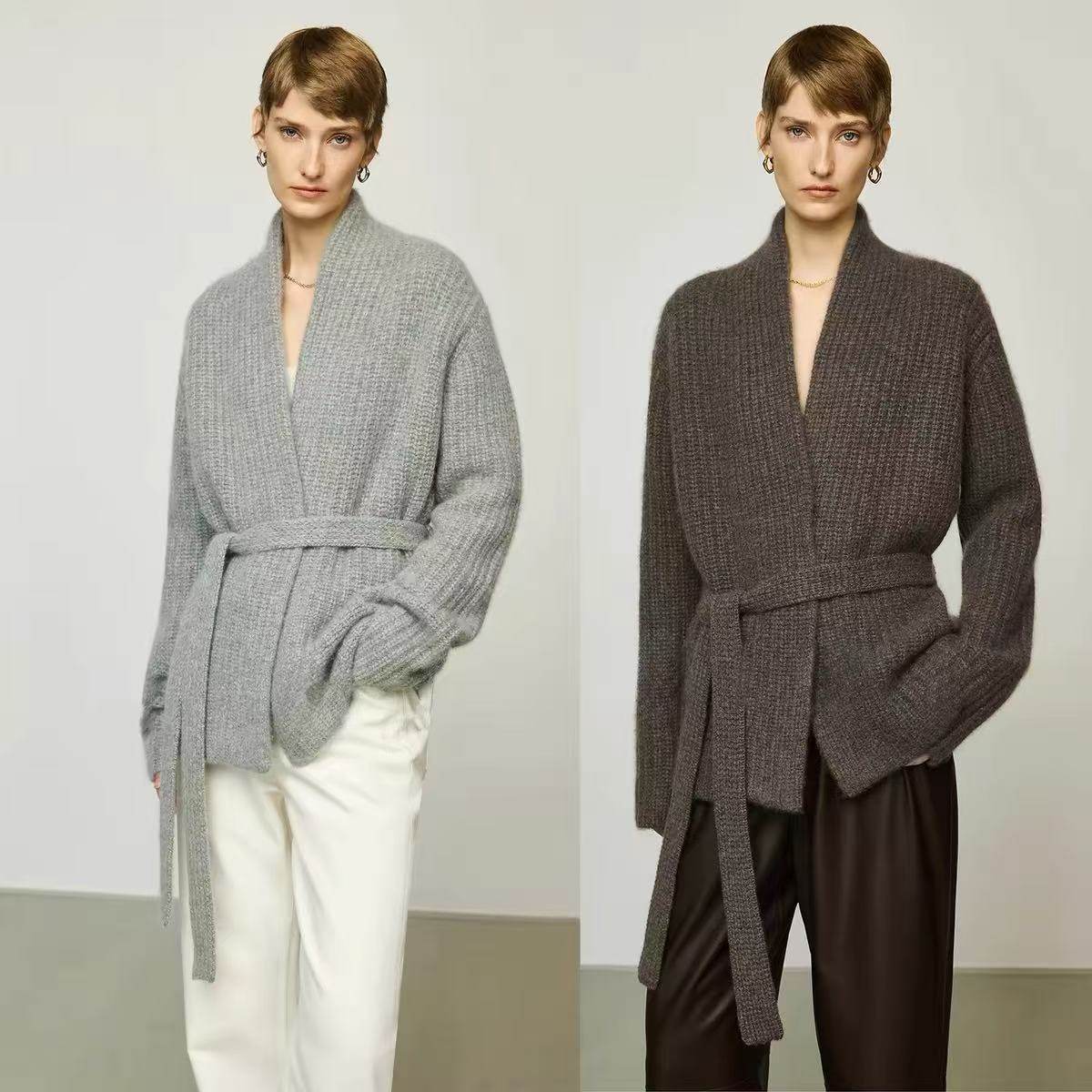 开间重磅高克重羊绒开衫女宽松ROW风浴袍针织大开衫系带毛衣外套,女装/女士精品,毛针织衫,淘宝优惠券,粉丝福利购,淘宝优惠卷