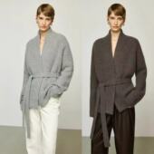 开间重磅高克重羊绒开衫 女宽松ROW风浴袍针织大开衫 系带毛衣外套