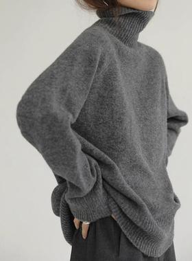 白色高领100山羊绒衫毛衣女秋冬加厚宽松慵懒打底衫廓形内搭