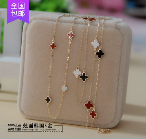 纯14K黄金项链女四叶草锁骨链