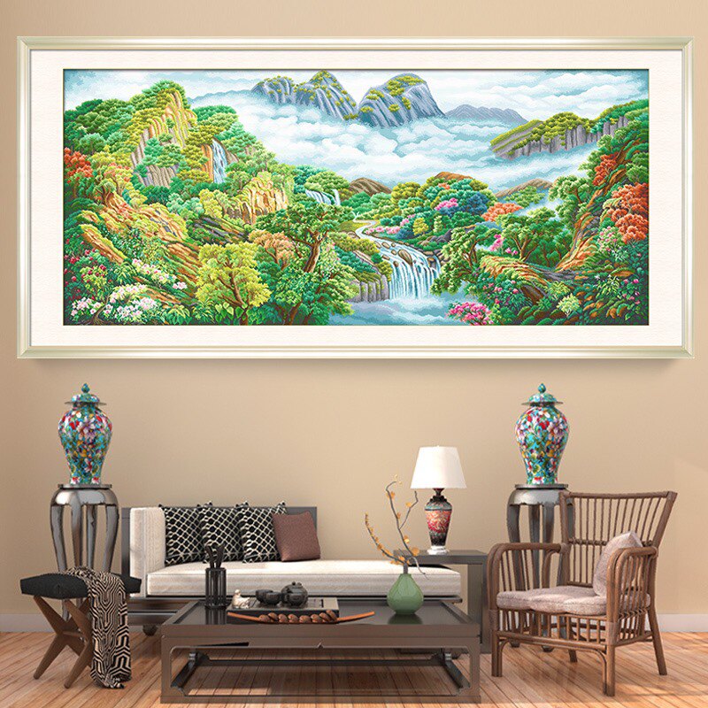 ks十字绣2023新款客厅挂画大幅山水风景画自己绣手工绣风生水起
