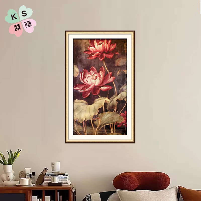 ks十字绣2024年新款自己绣手工DIY客厅玄关挂画满绣红荷说荷花