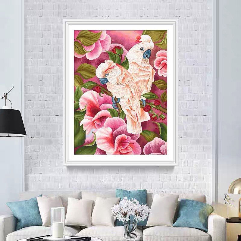 ks十字绣2023新款客厅卧室鹦鹉植物花卉鸟儿白头偕老手工线绣挂画