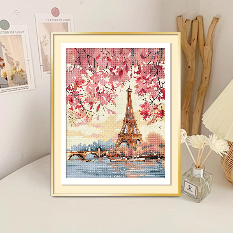 KS十字绣套件2024新款客厅新款装饰挂画法国地标风景巴黎铁塔印花