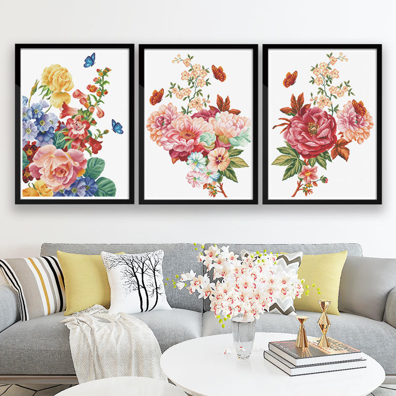 KS十字绣植物花卉2023年新款客厅餐厅卧室挂画手工绣炫彩蝶舞