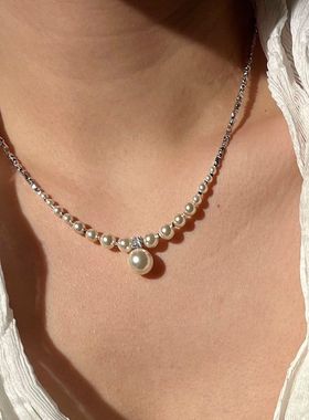 珍珠碎银项链女高级感颈链2025新款爆款饰品小众设计感锁骨链