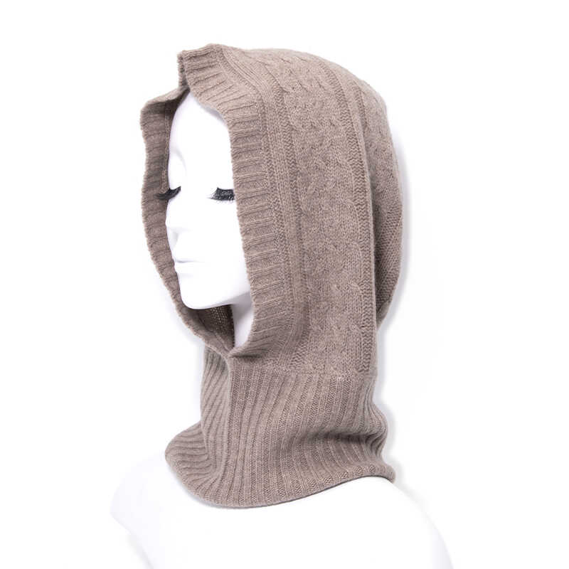 100%纯羊绒帽子脖套一体男女通用连帽围巾秋冬季保暖套头围脖礼物