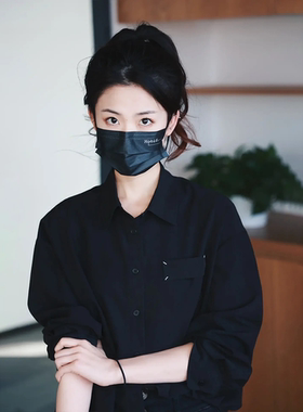 黑色衬衫女高级感春秋休闲宽松叠穿衬衣慵懒风翻领中长款长袖上衣