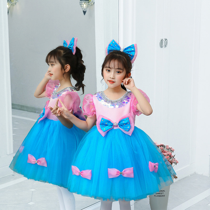 儿童演出服公主裙可爱女童舞蹈服蓬蓬纱裙幼儿表演服装蝴蝶连衣裙