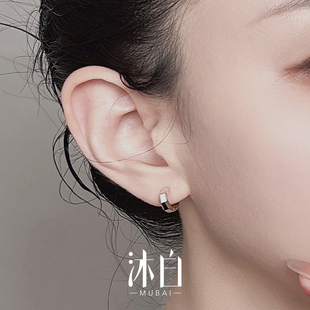 沐白MU纯银耳饰女耳钉金色耳环精致小圈素圈男士圈圈925银耳圈