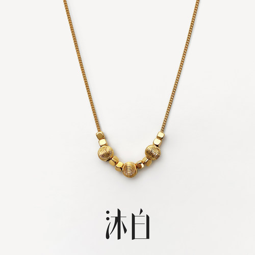 沐白MU精致车花金珠小方块项链