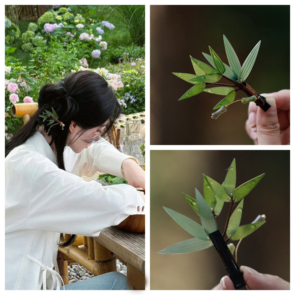 新中式国风热缩竹叶边夹