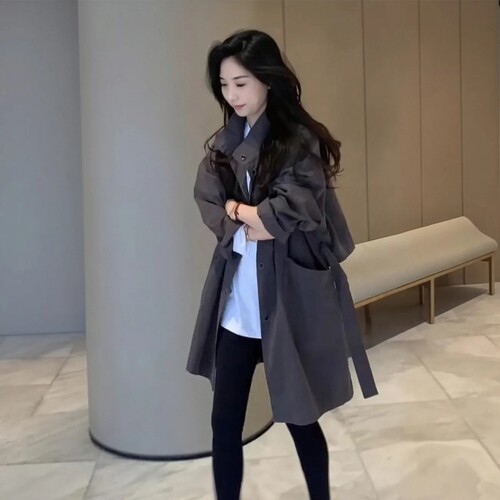 2026春季新款韩版松弛感穿搭时髦立领风衣休闲外套显气质宽松上衣