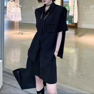 新款 女潮 街头魅力 套装 休闲短裤 气质短袖 夏季 领带上衣百搭时尚
