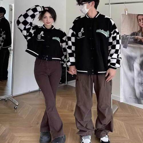 棒球服格子拼接宽松超火